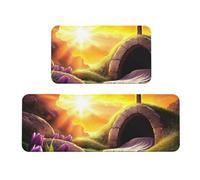 Resurrection Morning Dramatic Cross And Divine Light Rug Cushioned Kitchen Rugs Sets Of 2 Comfort Standing Mat For Home Decor Sink,Kitchen Mats For Floor Non Slip Washable ，Laundr 17"X47"+17"X30"