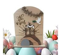 Resurrection Wood Sign - Religious Easter Table Decor Christian Desk plaquee, Inspirational Wooden Art Piece | Faith Based Home Church Altar Shelf Decoration Spiritual Message Centerpiece Rustic