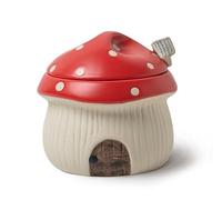 RESVUGA Ceramic Sugar Bowl with Lid and Spoon, Cute Mushroom House Design. Porcelain Seasoning Storage Jar, 320 ml. (Red)