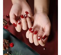 Resweky 24pcs Christmas Santa Claus Short Oval False Nails Red Snowflake French Fake Nails Print on Nails Full Cover False Nails for Women and Girls