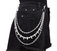 Resweky Punk Layered Rivet Pants Chain Silver Hip Hop Gothic Seed Bead Trouser Chain Waist Wallet Chains Body Jewelry for Women and Men (Silver)