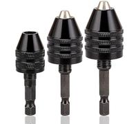 Resze Keyless Drill Chuck Adapter - 3Pcs Drill Chuck for Impact Driver, 1/4” Hex Shank Chuck Conversion Adapter,Drill Bit Adapter Keyless Chuck For Round-Shank Drill Bits, No Keys Needed,Black
