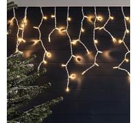 ReTaaj 200 LED Christmas Snowing Effect Icicle Lights Battery Operated Fairy String Light Window Curtain Hanging Indoor Outdoor 8 Modes Holiday Lighting Home Festive Xmas Decorations (Warm White)