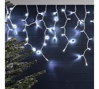 ReTaaj 200 LED Christmas Snowing Effect Icicle Lights Battery Operated Fairy String Light Window Curtain Hanging Indoor Outdoor 8 Modes Holiday Lighting Home Festive Xmas Decorations (White)