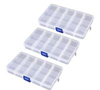 3 Pack 15 Grids Plastic Storage Organiser Jewelry Nail Art Beads Craft Cell Clear Compartment Small Screws Box with Removable Divider