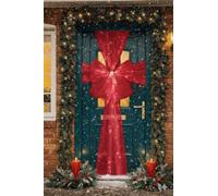 ReTaaj Extra Large Deluxe Christmas Fabric Door Bow & Ribbon Full Wrap White LED Light Wedding Traditional Xmas Party Gifts Outdoor Front Door (Red with LED)