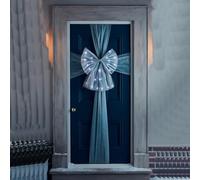 ReTaaj Extra Large Deluxe Christmas Fabric Door Bow & Ribbon Full Wrap White LED Light Wedding Traditional Xmas Party Gifts Outdoor Front Door (Grey with LED Lights)