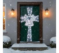 ReTaaj Extra Large Deluxe Christmas Fabric Door Bow & Ribbon Full Wrap White LED Light Wedding Traditional Xmas Party Gifts Outdoor Front Door Decoration (Grey with LED Lights)