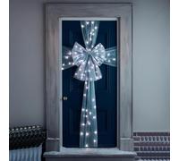 ReTaaj Extra Large Deluxe Christmas Fabric Door Bow & Ribbon Full Wrap White LED Light Wedding Traditional Xmas Party Gifts Outdoor Front Door (Grey with LED Lights)