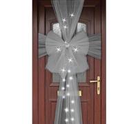 ReTaaj Extra Large Deluxe Christmas Fabric Door Bow & Ribbon Full Wrap White LED Light Wedding Traditional Xmas Party Gifts Outdoor Front Door (Grey with LED)