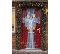 ReTaaj Extra Large Deluxe Christmas Fabric Door Bow & Ribbon Full Wrap White LED Light Wedding Traditional Xmas Party Gifts Outdoor Front Door (Grey with LED)