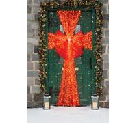 ReTaaj Large Christmas Front Door Bow Double Layered Full Wrap with White LED Light Traditional Wedding Party Baby Shower Xmas Gifts Home Outdoor Decorations (Red)