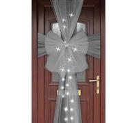 ReTaaj Large Christmas Grey Door Bow Kit Double Layered Front Door Bow with LED Light Traditional Wedding Party Baby Shower Xmas Gifts Home Outdoor Decorations
