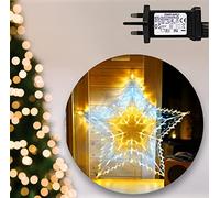 ReTaaj Large Christmas Star Silhouette 100 LED Lights White & Warm White Window Decorations Home Gift Indoor Outdoor 8 Functions Mains Operated 51cm