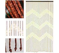 ReTaaj Wooden Bamboo Beaded Door Curtain Beautiful Hanging String Living Room Partition Fly Insect Bug Screen Window Door Panel Home Decorations Hook 180 x 90cm Waves