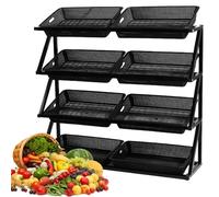 Retail Display Rack for Fresh Fruits & Vegetables Market Shelf Kitchen Storage Solution Grocery Store Merchandising Stand Fresh Produce Organizer