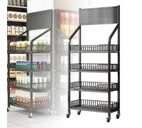Retail Display Rack with Wheels & Hoo, Metal ack nizer Stand for markets & Home Kitchen, Versatile Retail Display Shelf, Black h