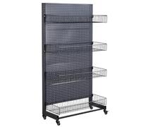 Retail Gondola Shelving Display Rack with Wheels Adjustable Single Sided Pegboard Stand for markets & Offices Black 73x40x170cm Versatile Hanging Baskets Included