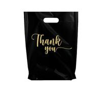Retail Plastic Merchandise Bags, Die Cut Handles, Strong, Tear Resistent, different Sizes and Colors. Perfect for Retail Stores, Parties or Any Events. Packs of 100/200/500 (100, Black/GoldTY, 15x18")