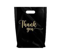 Retail Plastic Merchandise Bags, Die Cut Handles, Strong, Tear Resistent, different Sizes and Colors. Perfect for Retail Stores, Parties or Any Events. Packs of 100/200/500 (100, Black/GoldTY, 9x12")