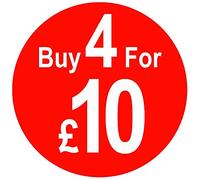 Retail Pricing Round Sticker 45mm 'Buy 4 for £10' Sticky Labels Pack of 1000 Self Adhesive Price Stickers Easy Peel Price Labels for Display No Residue Sale Stickers for Retail Sale Tags Sticker Pack