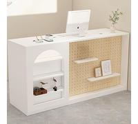 Retail Reception Desk with Pegboard Storage, Lockable Drawer Counter, Front Desk Table for Office & Store, White Finish, 110cm - Stylish & Functional Reception Solution