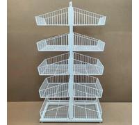 Retail Shop Supermarket Basket Essentials Stacking Baskets, Bin Baskets, Basket Stands, and Tiered Baskets (65cm, White 5 Tier Double Side Display Baskets)