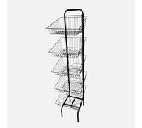 Retail Shop Supermarkets Basket Plastic Shopping Basket With Wheels And Telescopic Handle, Plastic Shopping Baskets, Stacking Baskets (Black 5 Tier Display Stand)