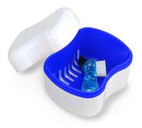 Retainer Bath Box Denture Cleaning Bath Case with Brush, Denture Cup Storage Bath Box Case Retainer Cleaning Container Mouthguard Soaking Holder - Dark Blue