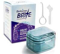 Retainer Brite Cleaning Kit Including 96 Tablets (3 Month Supply) and Case - Retainer Box Ideal for retainers, mouthguard, dentures, invisalign. Removes Plaque and Tartar. (Blue)
