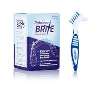 Retainer Brite Cleaning Kit Including 96 Tablets (3 Month Supply) and Denture Brush - Kills 99.9% of Bacteria - Ideal for retainers, mouthguard, dentures, invisalign. Removes Plaque and Tartar.