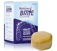 Retainer Brite Cleaning Kit with 96 Tablets and Retainer Holder Case - Fallen Leaf Yellow - for Retainers, Invisalign, Mouthguards, Dentures - Kills 99.9% Bacteria, Removes Plaque