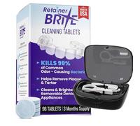 Retainer Brite Cleaning Tablets 96 Pack - Retainer Cleaner & Denture Cleaning Tablets with Retainer Box & Brushes - Aligner & Invisalign Cleaner for Teeth Retainers, Mouth Guard & Oral Hygiene