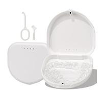 Retainer Case, Compatible with Invisalign, Vivera, Slim Aligner Case with Vent Holes, Portable Orthodontic Case with Removal Tool, Brush and Lanyard, White