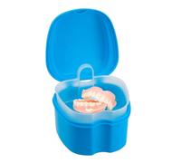 Retainer Case Denture Bath Box Easy Clean with Strainer Basket Portable False Teeth Storage Mouth Guard Denture Holder for Travel Retainer Soaking Cleaning (Light Blue)