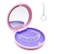 Retainer Case, Portable Denture Box with Mirror Empty Orthodontic Dental Retainer Box for Retainers and Mouthguards with Aligner Removal Tool (Pink)