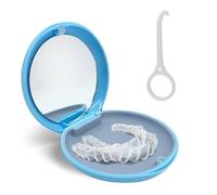 Retainer Case, Portable Denture Box with Mirror Empty Orthodontic Dental Retainer Box for Retainers and Mouthguards with Aligner Removal Tool (Blue)