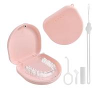Retainer Case, Portable Multifunctional Travel Small Denture Box Empty Aligner Cases for Mouthguards with Aligner Removal Tool-Pink