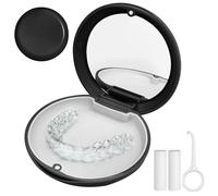 Retainer Case, Slim Aligner Cases for Invisalign, Magnetic Closure Orthodontic Portable Mouthguard Box with Mirror& Removal Tools& 2 Aligners Chewies (Black)