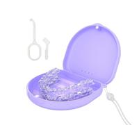 Retainer Case, Slim Aligner Cases for Invisalign, Mouthguard Case with Removal Tools& Aligners Chewies& Brush, Cases with Ventilation Holes and Silicone Wrist Strap for Portable Travel (Purple)