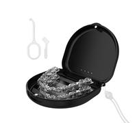 Retainer Case, Slim Aligner Cases for Invisalign, Mouthguard Case with Removal Tools& Aligners Chewies& Brush, Cases with Ventilation Holes and Silicone Wrist Strap for Portable Travel (Black)