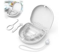 Retainer Case White, Aligner Case compatible with Invisalign, Slim Mouth Guard Case with Removal Tool and Portable Brush, Magnetic Retainer Box with Lanyard, Ventilated ABS Hard Shell for Travel