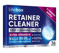 Retainer Cleaner Tablets, Denture Cleaning Tablets, & Aligner Cleaner - Removes Odors & Kills 99.9% of Bacteria & Stains - For Aligners, Retainers, Dentures, Night Guards - 36 Tablets, Mint Flavor