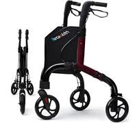 Retaoldth Premium 3 Wheel Rollator Walker for Seniors, Lightweight Foldable Elderly Three Wheeled Rollator with Storage Bag, Mobility Aid Rolling Walker, Red