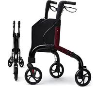 Retaoldth Premium 3 Wheel Rollator Walker for Seniors, Lightweight Foldable Elderly Three Wheeled Rollator with Storage Bag, Mobility Aid Rolling Walker, Red