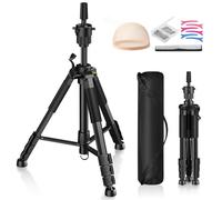Retbtnm 54 Inch Mannequin Head Stand, Adjustable Wig Stand Tripod with Hook, Wig Styling Stand with Non-Slip Base for Making, Display, Training