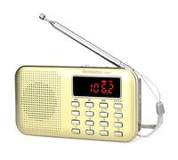 Retekess PR11 Portable Radio Rechargeable, Small FM AM Radio, with Emergency Flashlight, Support Automatic Storage, USB/TF/AUX/MP3, for Bathroom, Kitchen, (Gold)