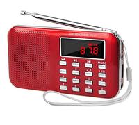 Retekess PR11 Portable Radio Rechargeable, Small Radio FM AM, with Emergency Flashlight, Support Automatic Storage, USB/TF/AUX/MP3, for Bathroom, Kitchen (Red)