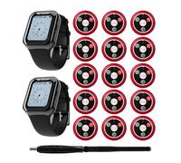 Retekess TD113-TD117 Personal Pager System, Wireless Call System, IPX67 Waterproof, Long Standby Time,11 Different Dials,2 Watches 15 Call Buttons for Restaurant, Waitress, Hotel, Cafe
