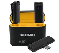 Retekess TG103 Lapel Microphone Wireless, Interview Mic, AI Noise Reduction, 2 Mic Capsule Array Pickup, Mute/Reverberation, Microphone for Video Recording (Type-c)